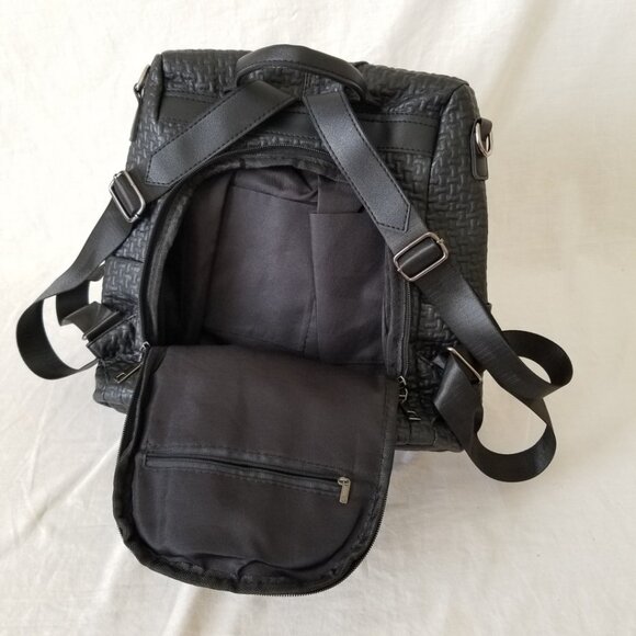 NEW! Black Faux Leather Midsize Backpack w/Rear Zipper Access & Detachable Strap - Picture 9 of 13